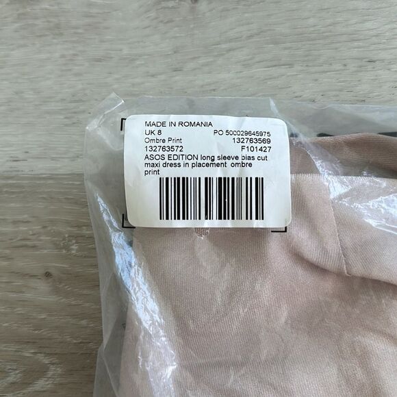 ASOS EDITION‎ LS Bias Cut Maxi Dress Placement Ombre Print US4 NWT IN PACKAGE - Picture 6 of 8